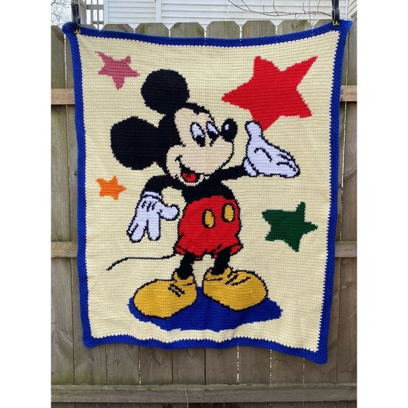 Disney Mickey Mouse Handmade Crochet Blanket 42x51 - Picture 4 of 5